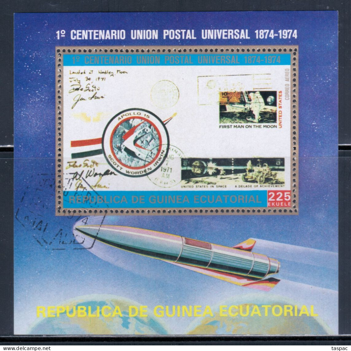 Equatorial Guinea 1974 Mi# Block 109 Used - UPU Cent. / Space - Guinée Equatoriale