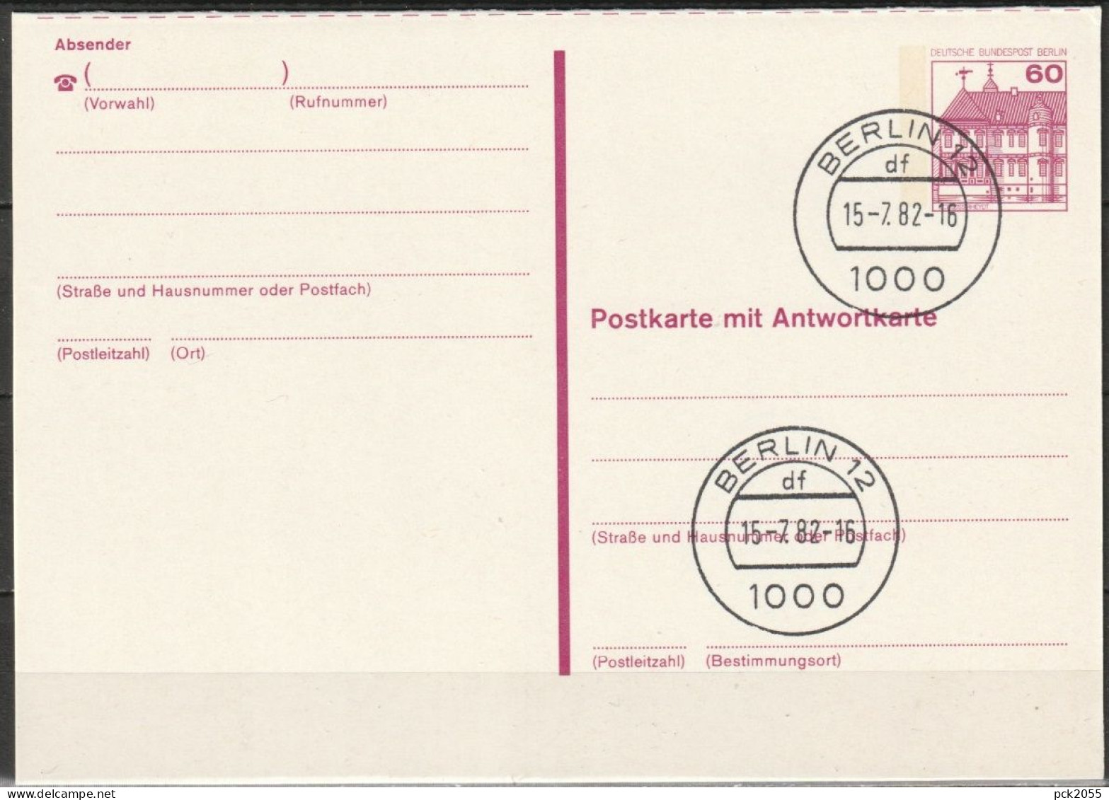 Berlin Ganzsache 1982 Mi.-Nr. P125 I Tagesstempel BERLIN 12  15.7.82  ( PK 478 ) - Postkarten - Gebraucht