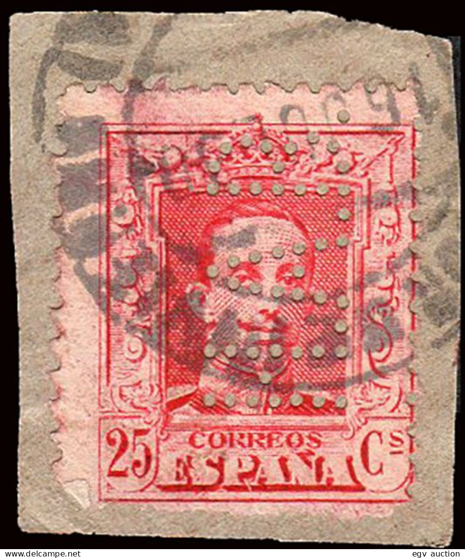 Málaga - Edi O 317 - Perforado "H.A.B." (Hijos De Antonio Barceló. Vinos) - Fragmento - Used Stamps