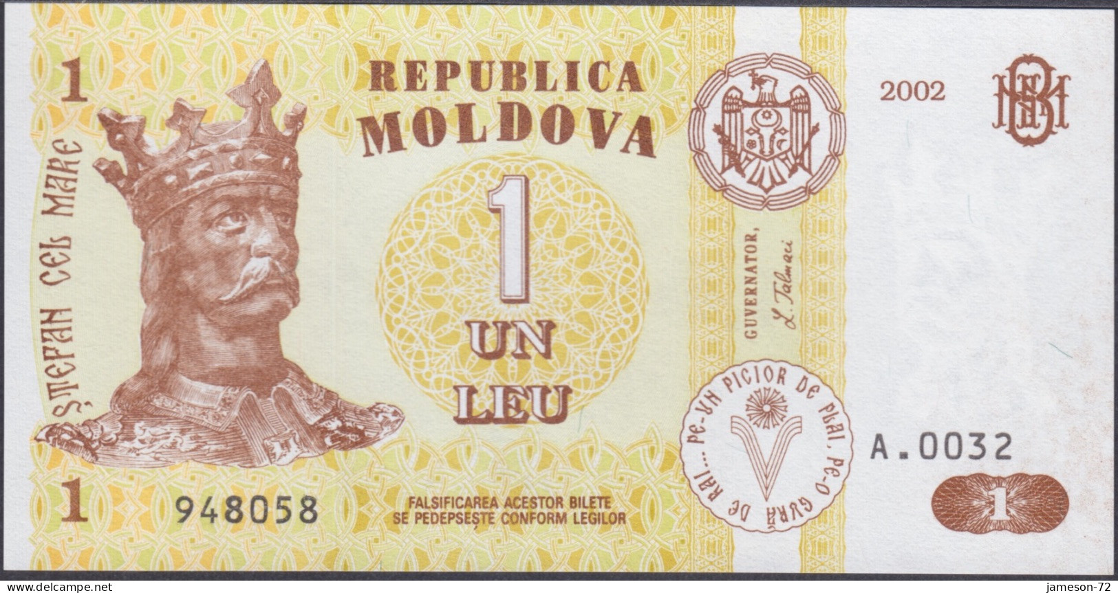 MOLDOVA - 1 Leu 2002 P# 8e Europe Banknote - Edelweiss Coins - Moldavië