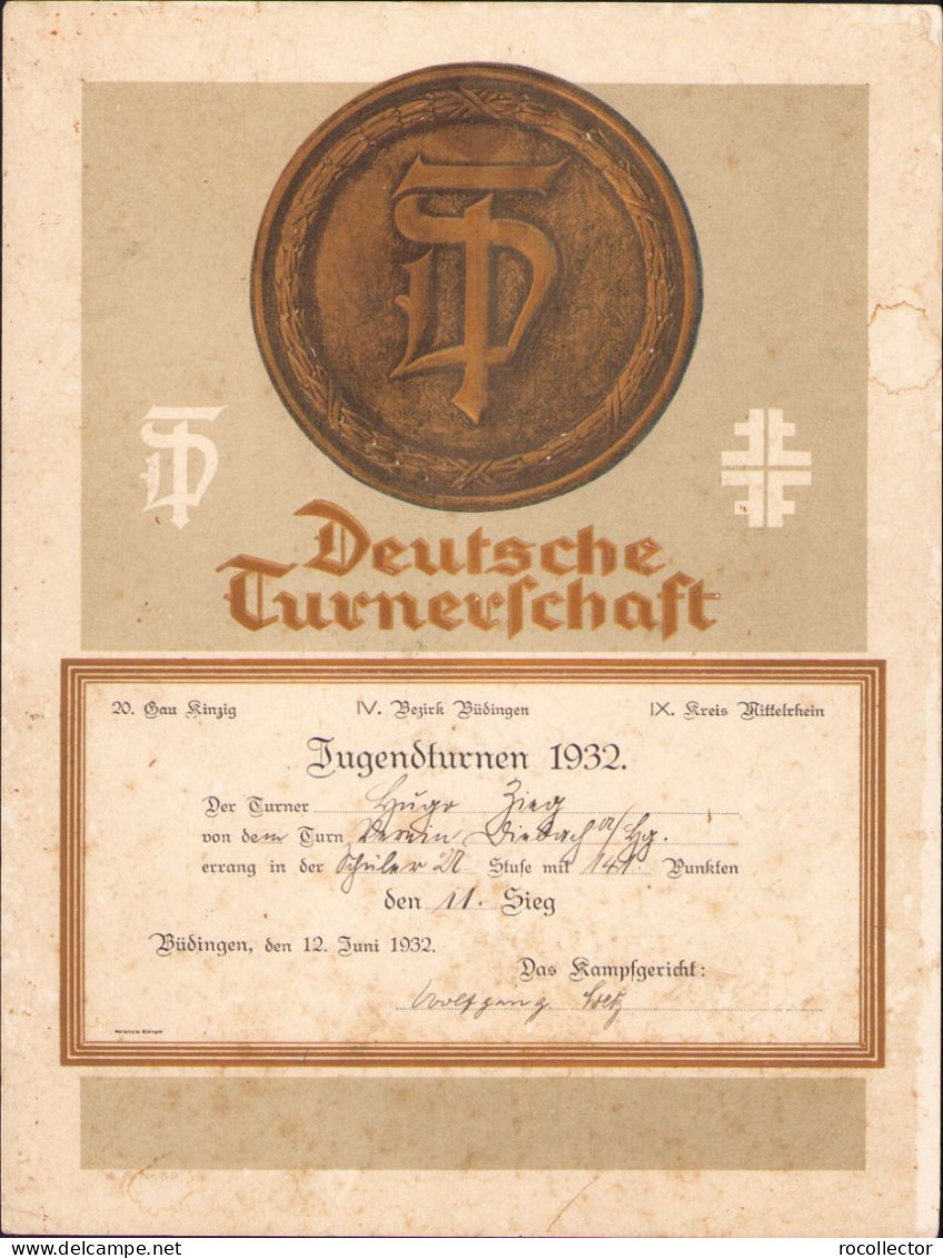Diploma Deutsche Turnerschaft Budingen Hessen 1932 PM29 - Diploma's En Schoolrapporten