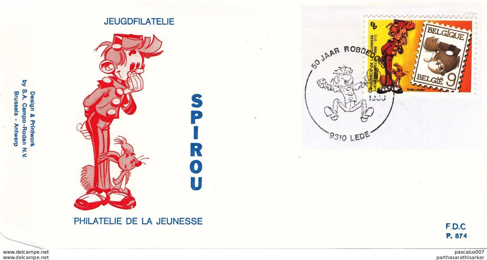 BELGIUM 1988 YOUNG PHILATELISTS SPIROU COMICS OFFICIAL FDC RARE - Comics