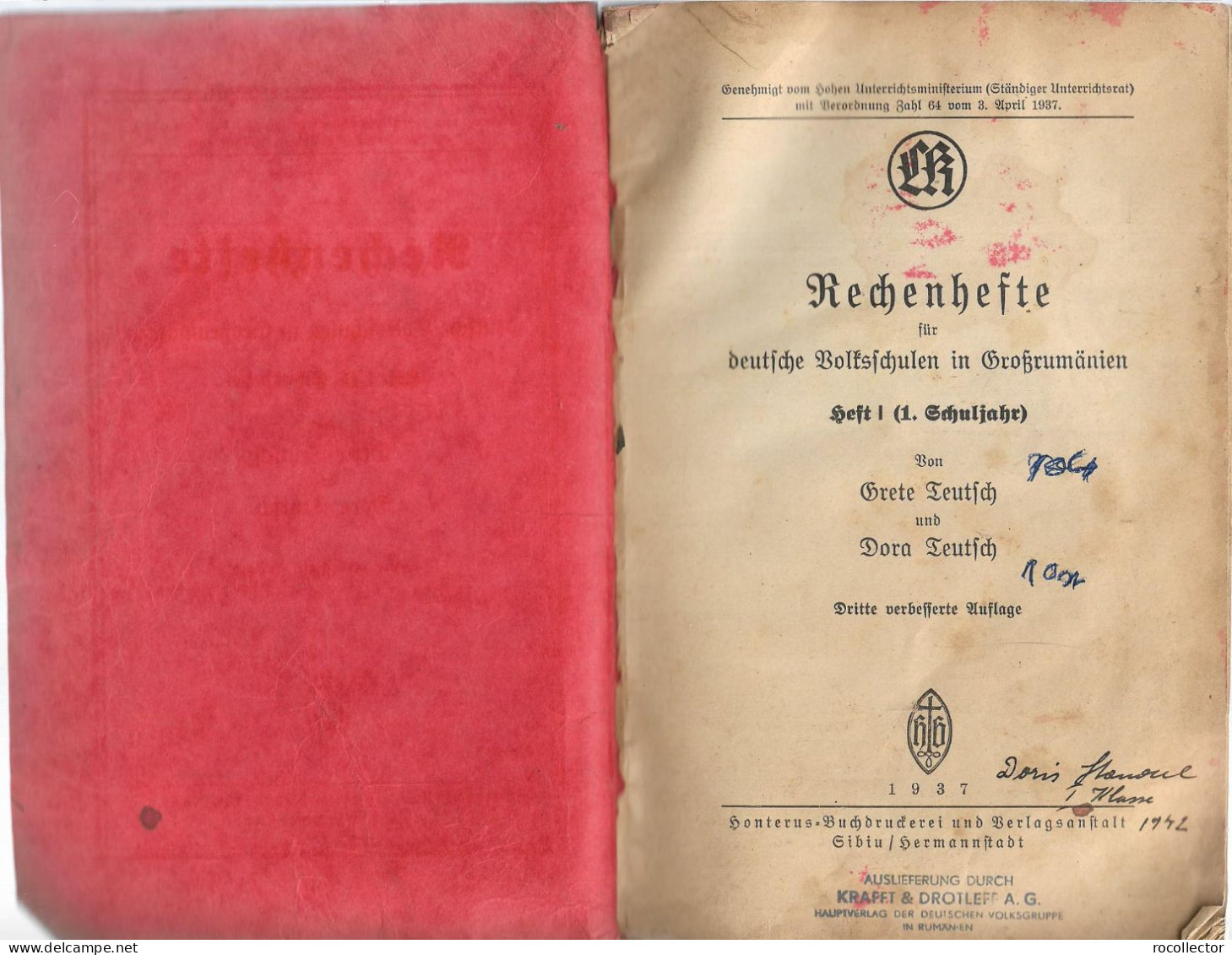 Rechenhefte Für Deutsche Volksschulen In Grossrumanien, Heft I, 1937, Hermannstadt 96SP - Alte Bücher