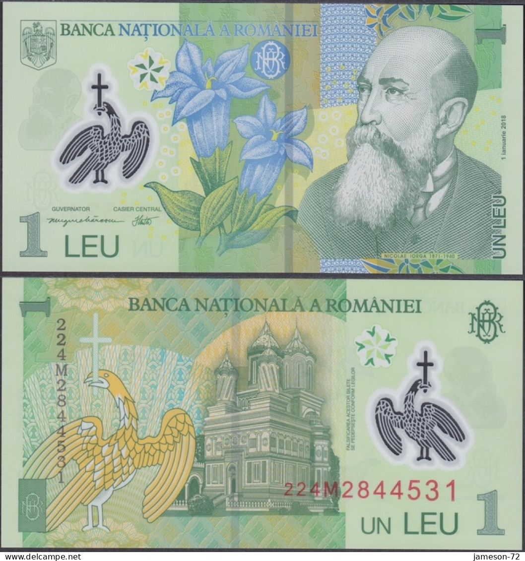 ROMANIA - 1 Leu 2018 P# 117 Europe Banknote - Edelweiss Coins - Romania