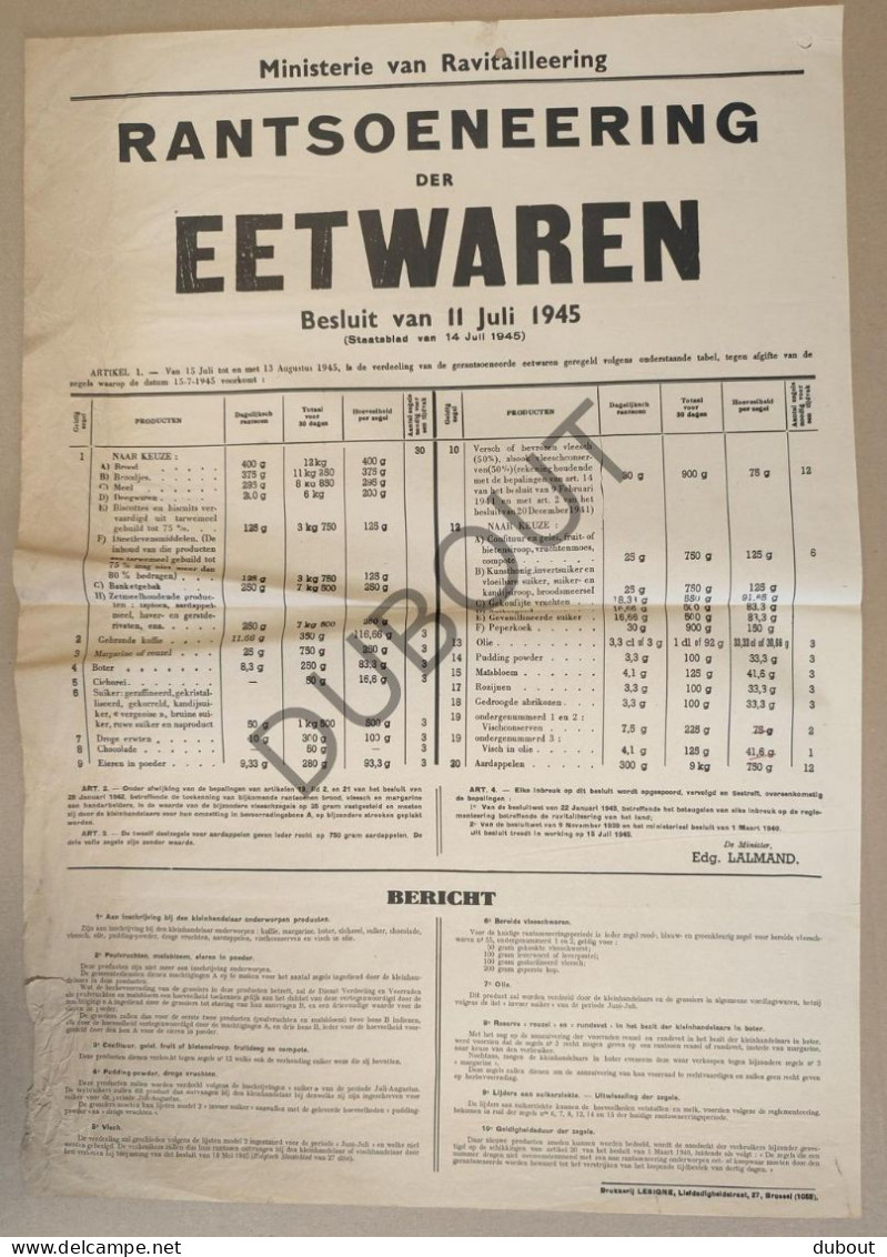 WOII - Affiche - 1945 - Rantsoenering Eetwaren  (P394) - Affiches