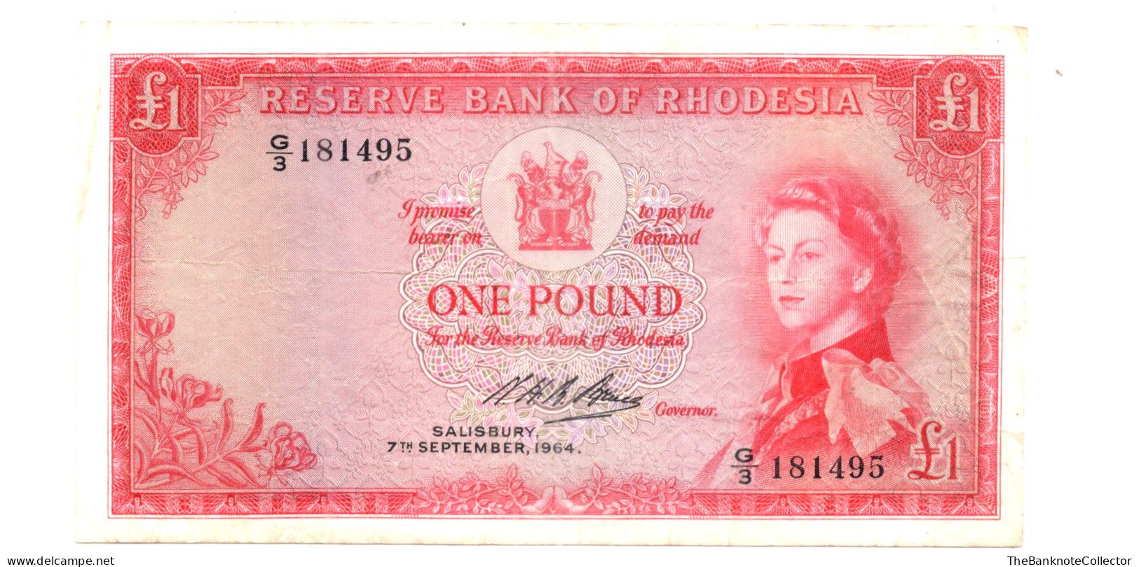 Rhodesia One (1) Pound 1964 QEII P-25 Good Very Fine - Rhodesië