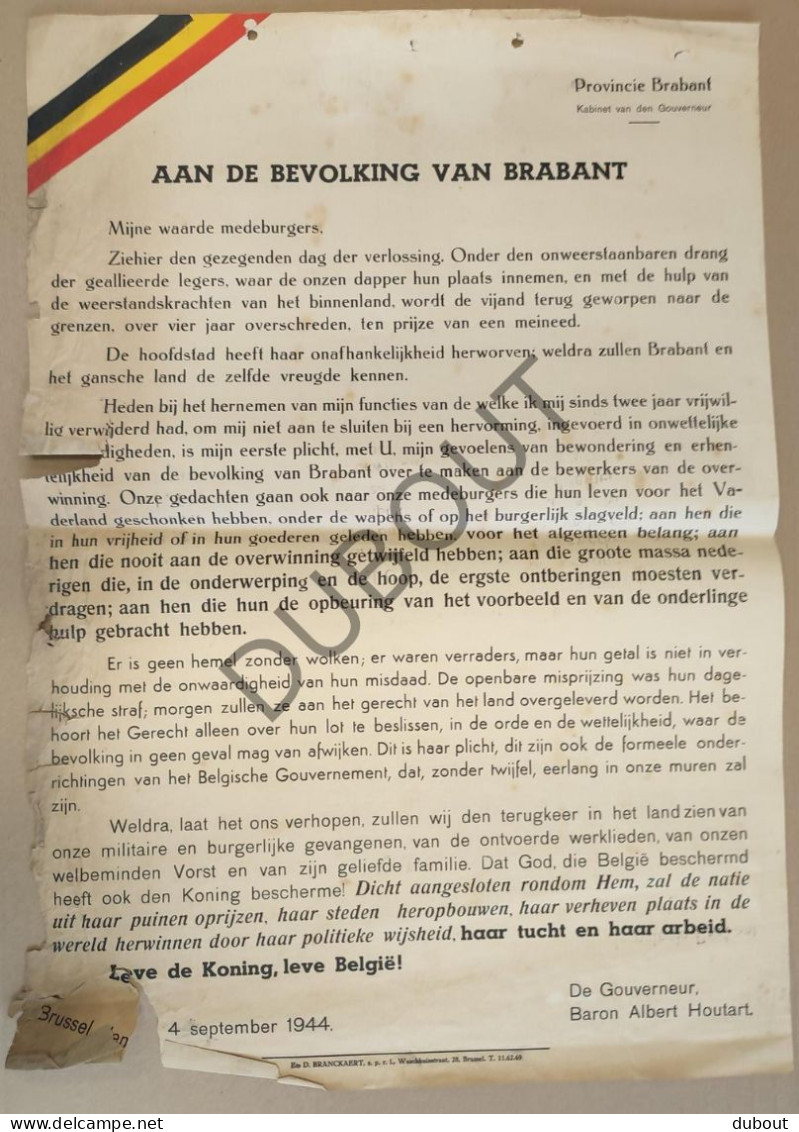 WOII - Affiche - 1944 Provincie Brabant: Einde Van De Oorlog!! Belangrijke Affiche  (P398) - Posters