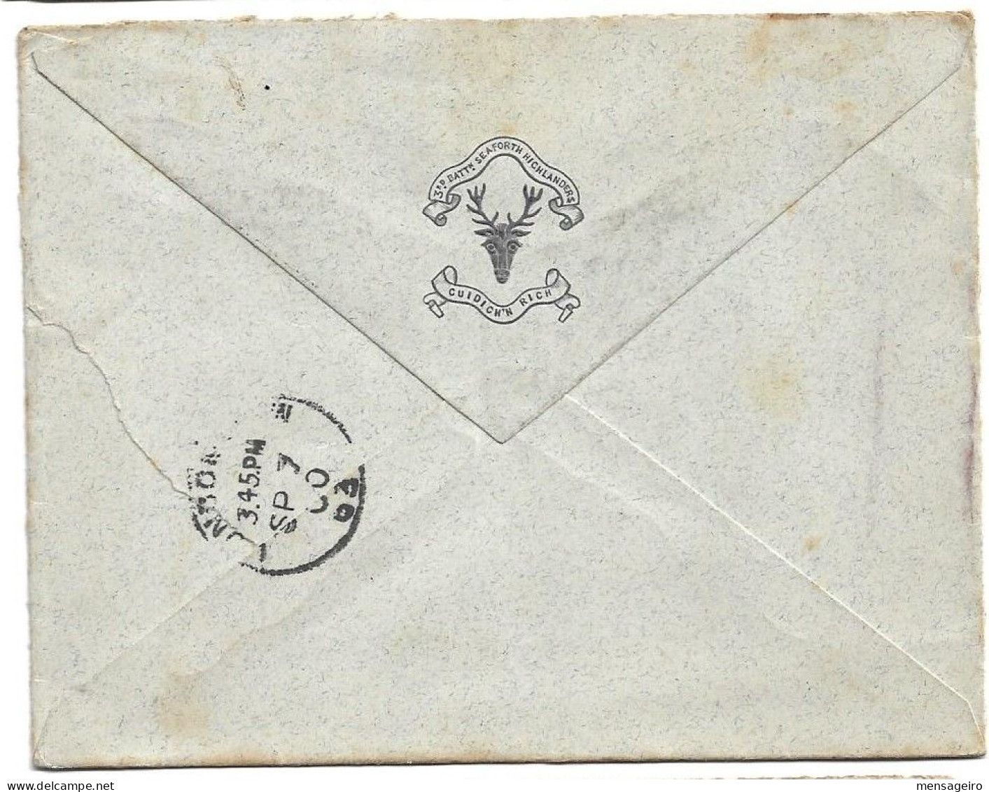 (C04) - COVER WITH 1P. STAMP CAIRE => UK 1900 - ON BACK 3RD BATTALION SEAFORTH HIGHLANDERS MARK - 1866-1914 Khedivate Of Egypt