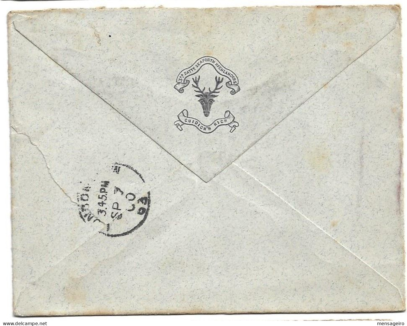 (C04) - COVER WITH 1P. STAMP CAIRE => UK 1900 - ON BACK 3RD BATTALION SEAFORTH HIGHLANDERS MARK - 1866-1914 Khédivat D'Égypte