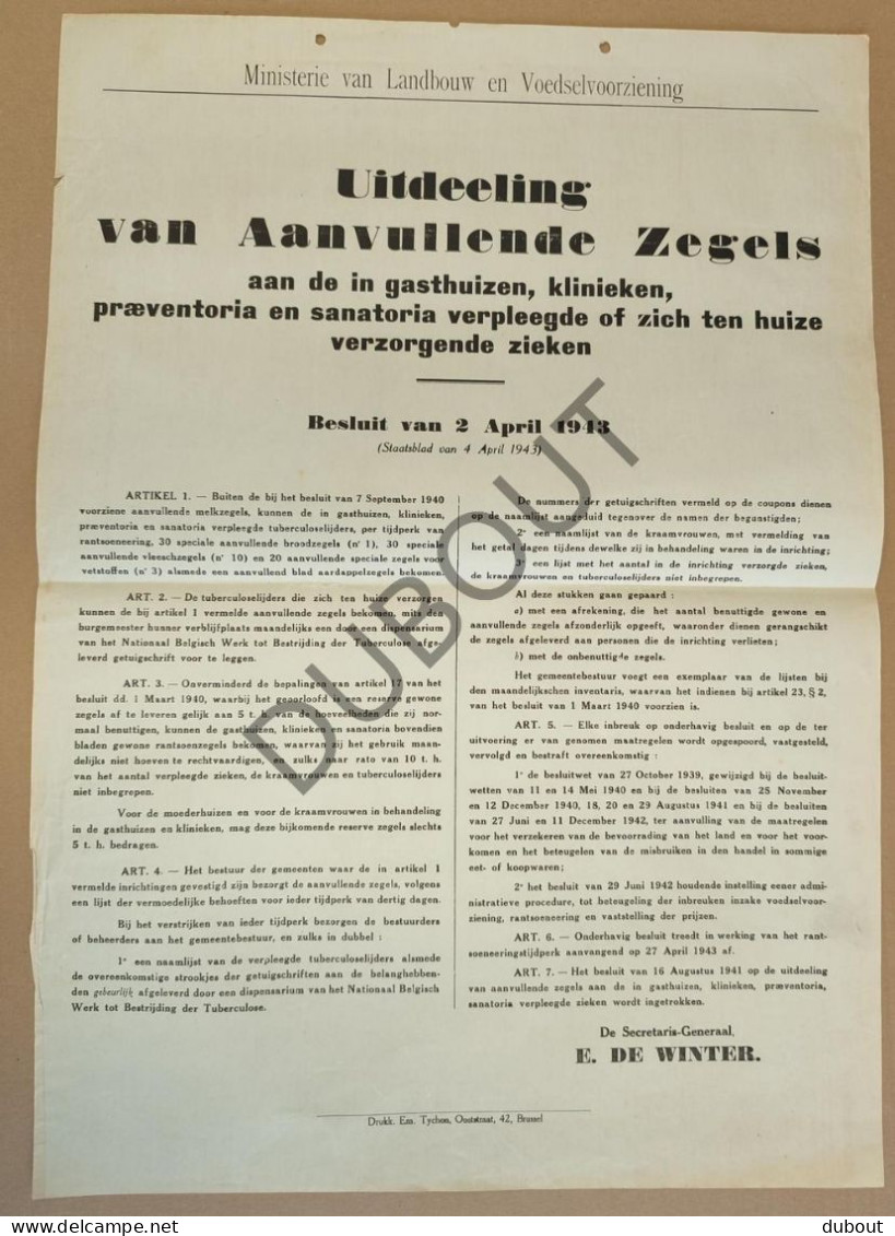 WOII - Affiche - 19413 - Uitdeling Aanvullende Zegels Aan Zieken (P386) - Posters