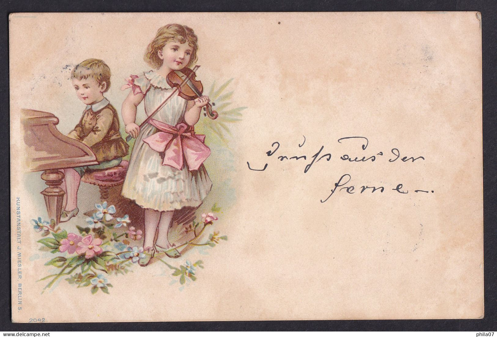 Illustration Of Boy And Girl / J. Miesler / Year 1899 / Long Line Postcard Circulated, 2 Scans - Vor 1900