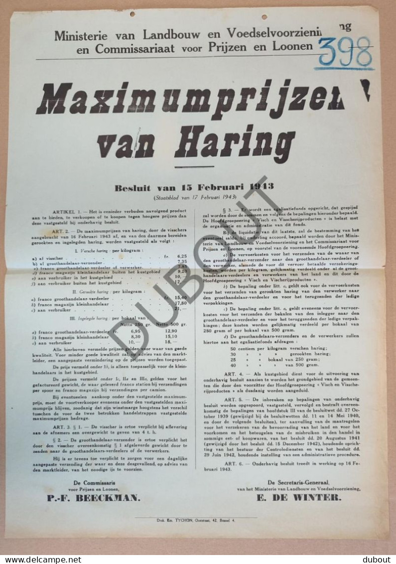 WOII - Affiche - 1943 - Maximumprijzen Haring (P382) - Affiches