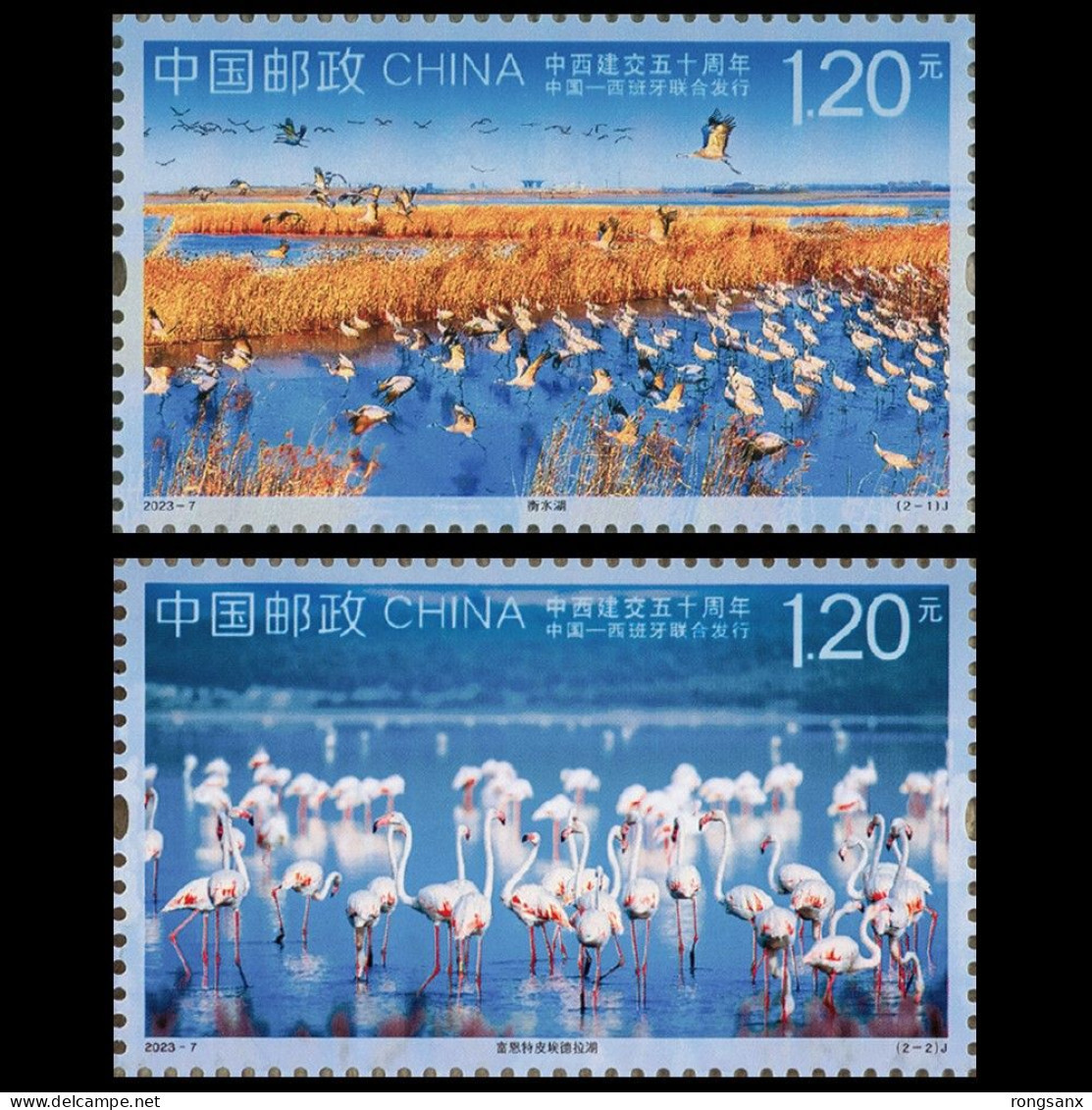 2023-7 CHINA-SPAIN JOINT LAKE BIRDS Stamp 2v - Gemeinschaftsausgaben