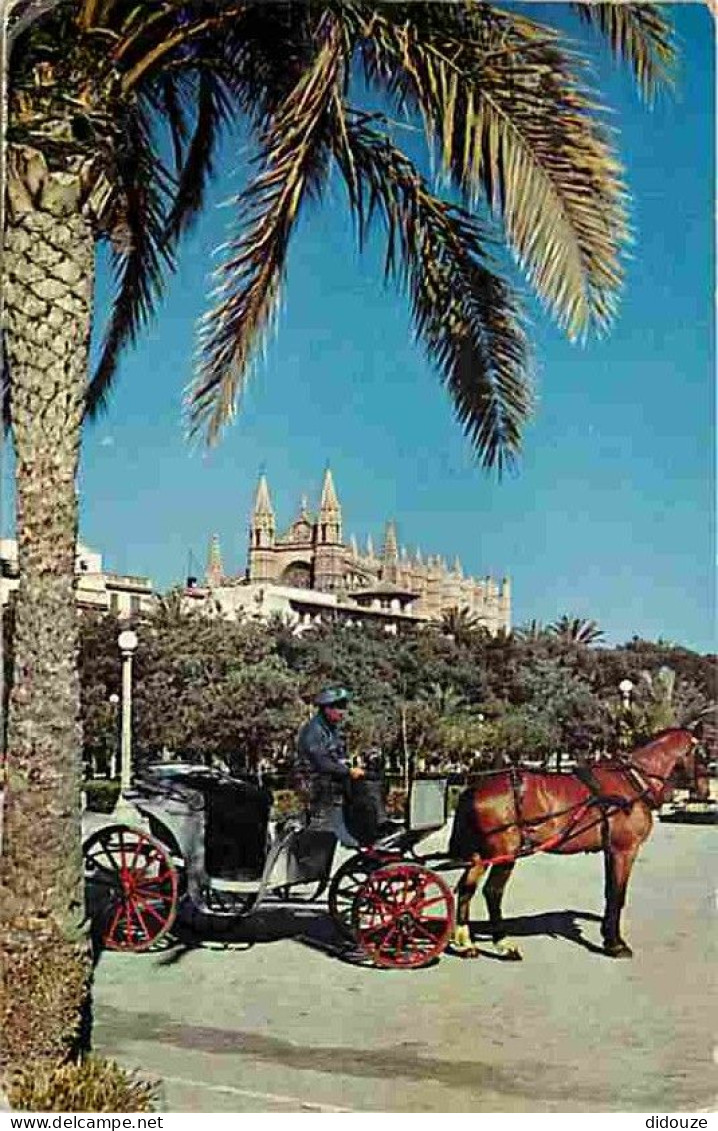 Animaux - Chevaux - Espagne - Baléares - Mallorca - Palma - La Catedral Desde El Desembarcadereo - Calèche - CPM - Voir  - Chevaux