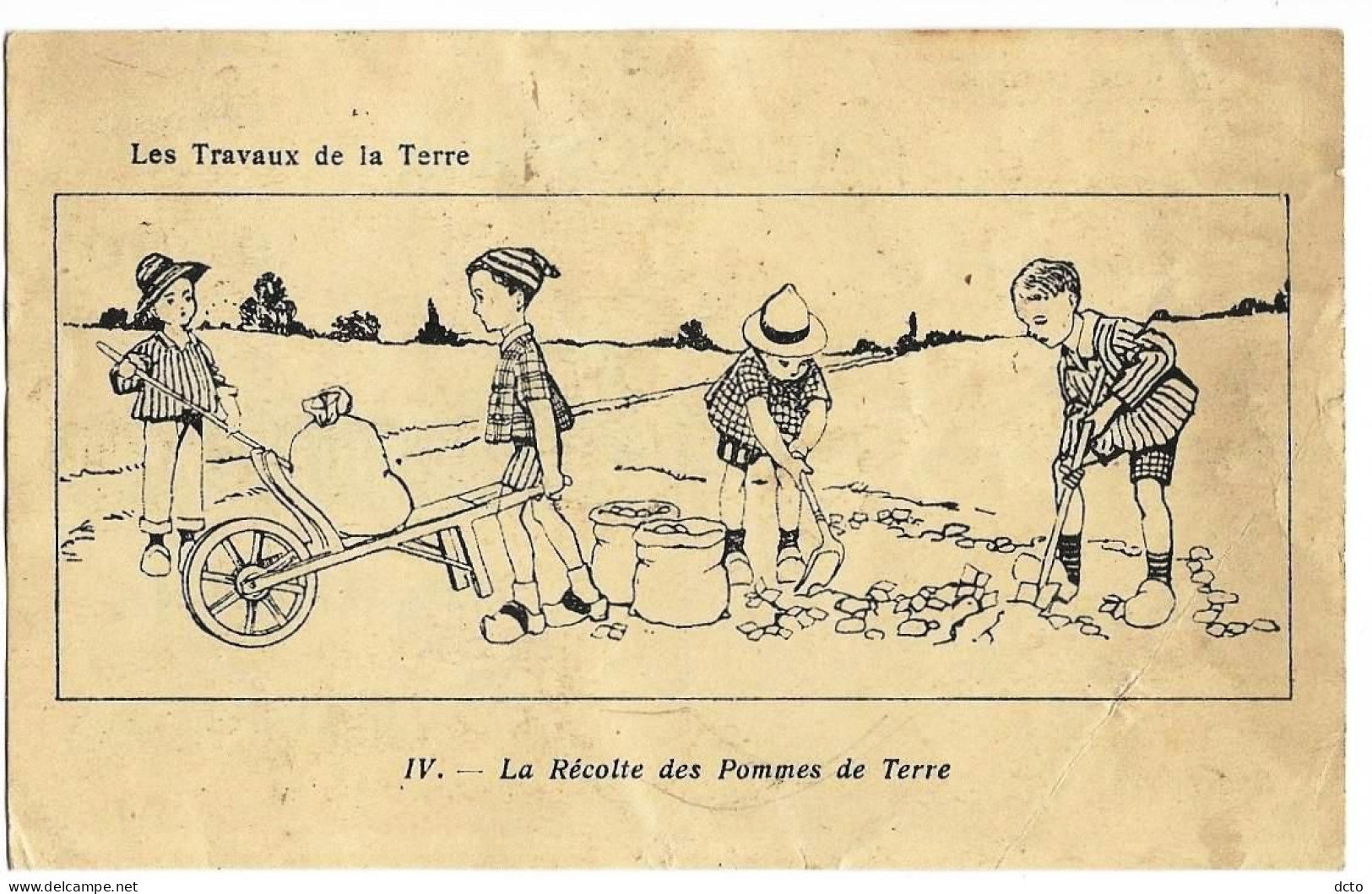 Les Travaux De La Terre. La Récolte Des Pommes De Terre IV, Verso Pub IVRY Approvisionnement, Cpa Papier Léger - Ivry Sur Seine