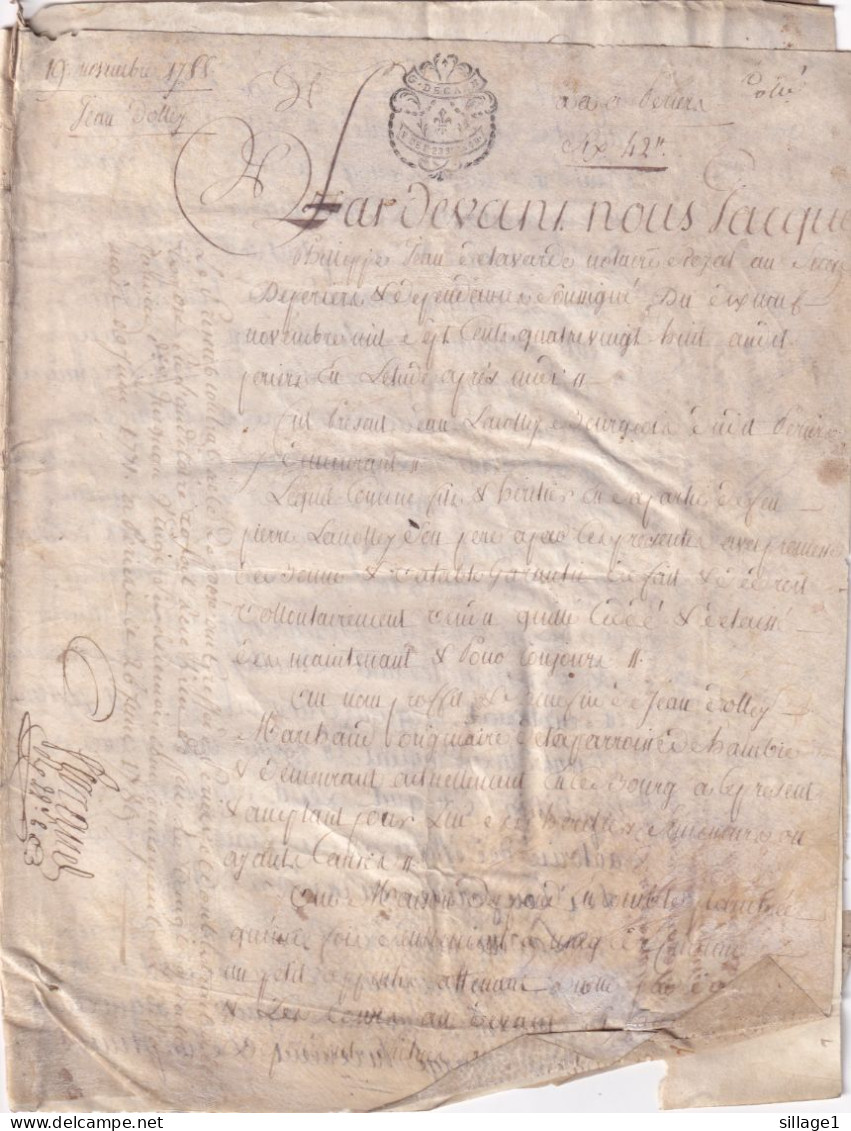 Parchemin Du 18e Siècle - Document Velin - Manuscrit De 7 Pages 19 Novembre 1788 HAMBIE G. DE CAEN - Manuscrits