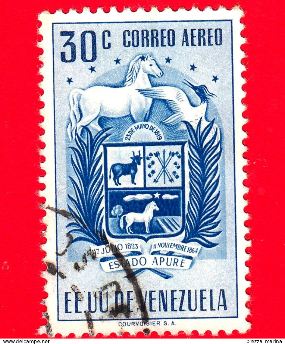 VENEZUELA - Usato - 1953 - Stemma Dello Stato Di Apure - Arms - 30 P. Aerea - Venezuela