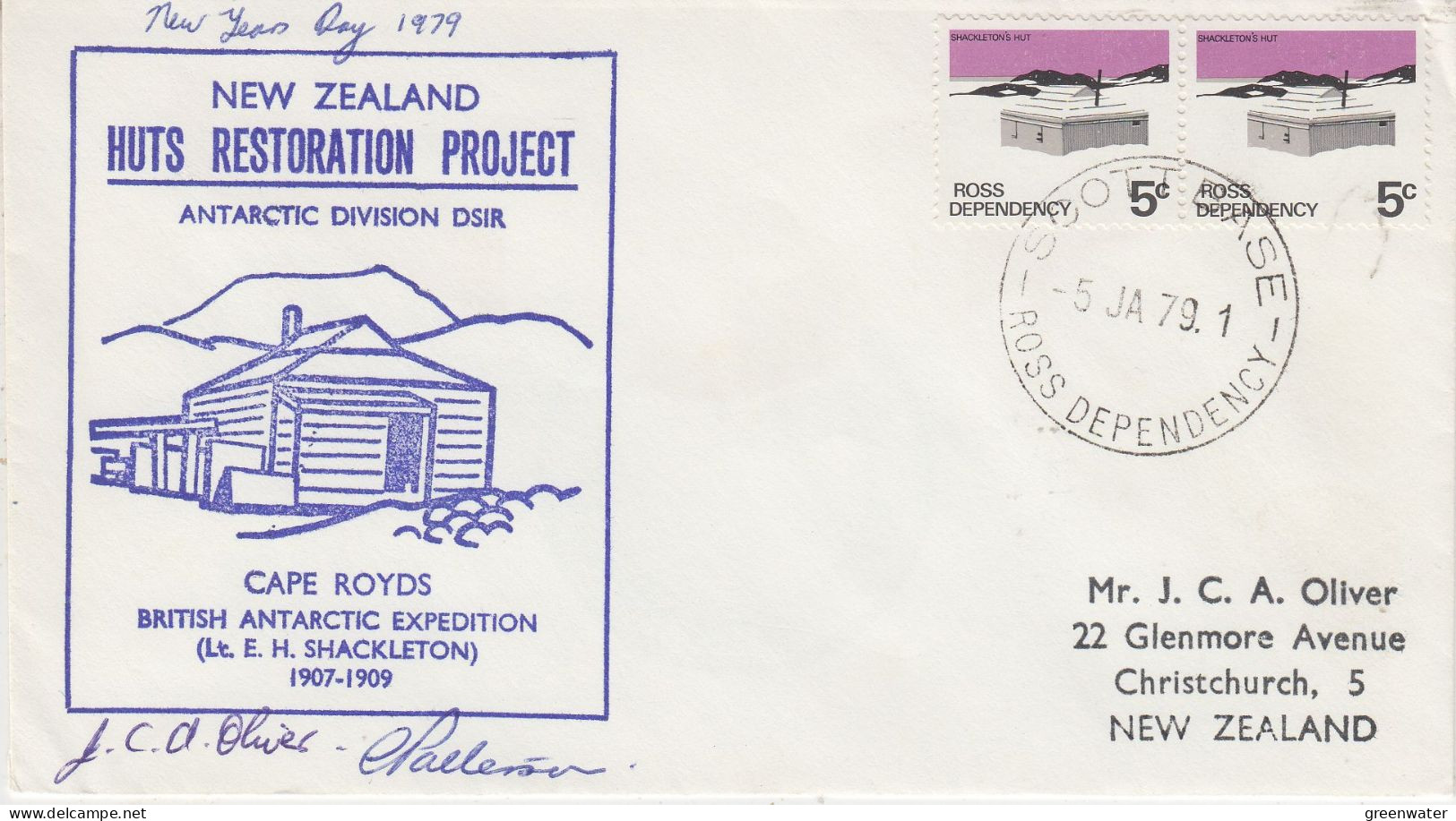 Ross Dependency 1979 Huts Restoration Project 3 Signatures Ca Scott Base 5 JAN 1979 (SO217) - Storia Postale