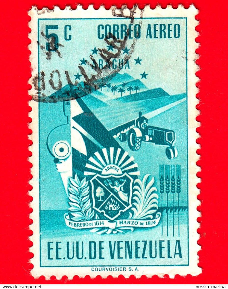 VENEZUELA - Usato - 1952 - Stemma Dello Stato Di Aragua - Arms - 5 - P. Aerea - Venezuela