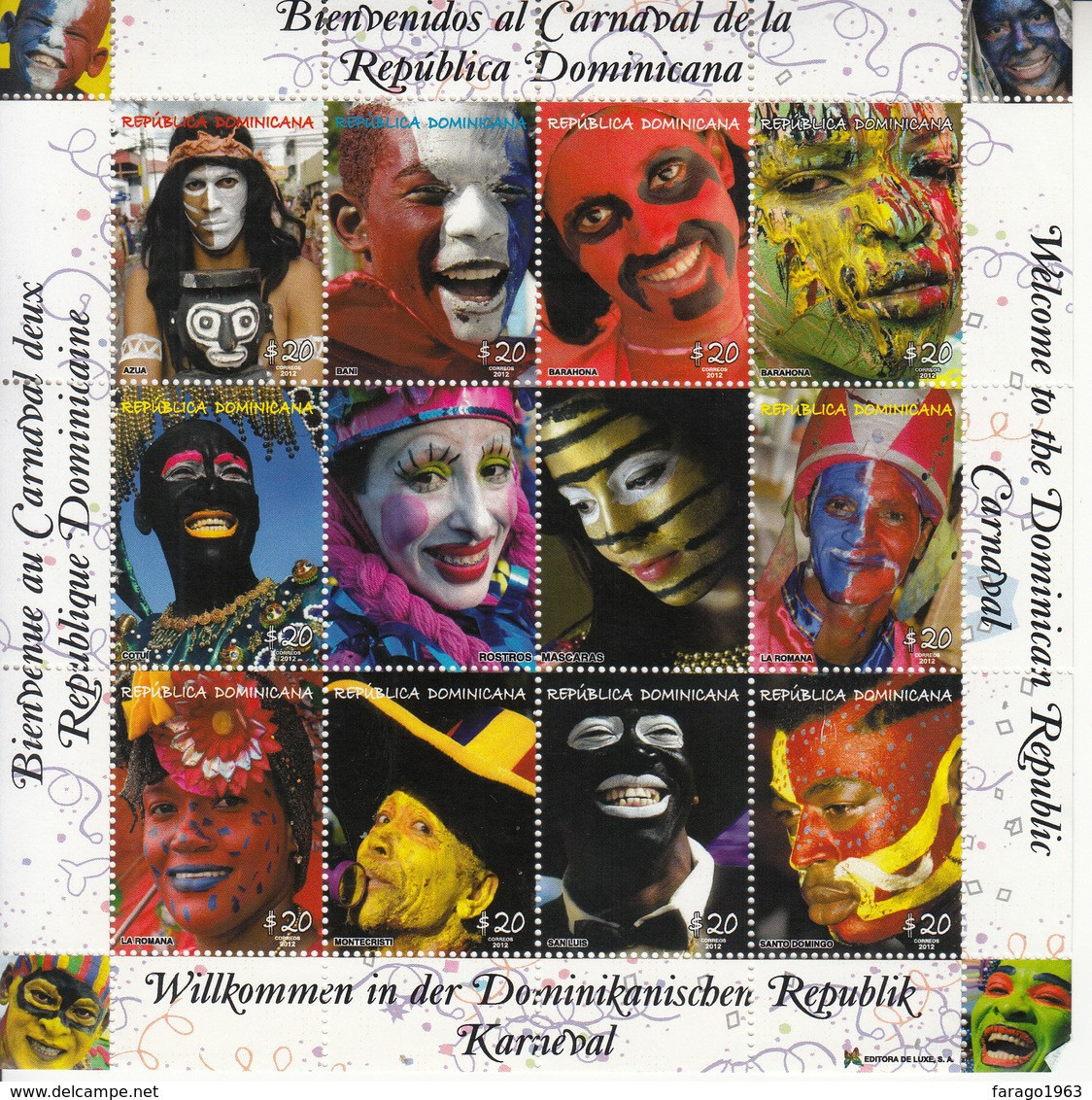 2012 Dominican Republic Carnival Masks Miniature Sheet Of 10 MNH - Dominicaanse Republiek