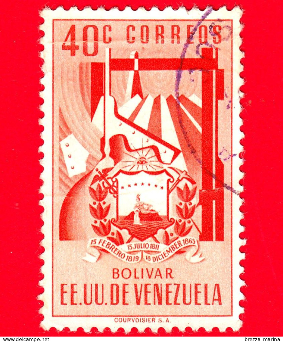 VENEZUELA - Usato - 1952 - Stemma Dello Stato Di Bolivar - Arms - 5 - Piega... - Venezuela