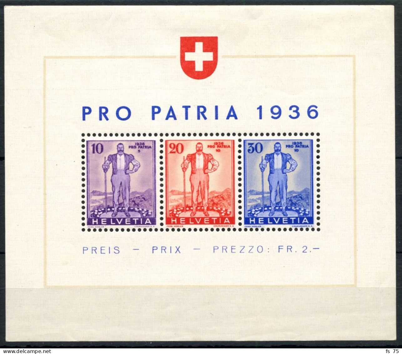 SUISSE - BLOC W 8 - PRO PATRIA 1936 - AVEC CHARNIERE - Blocks & Sheetlets & Panes