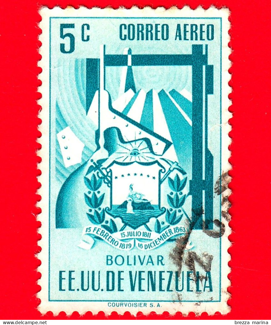 VENEZUELA - Usato - 1952 - Stemma Dello Stato Di Bolivar - Arms - 5 - P. Aerea - Venezuela