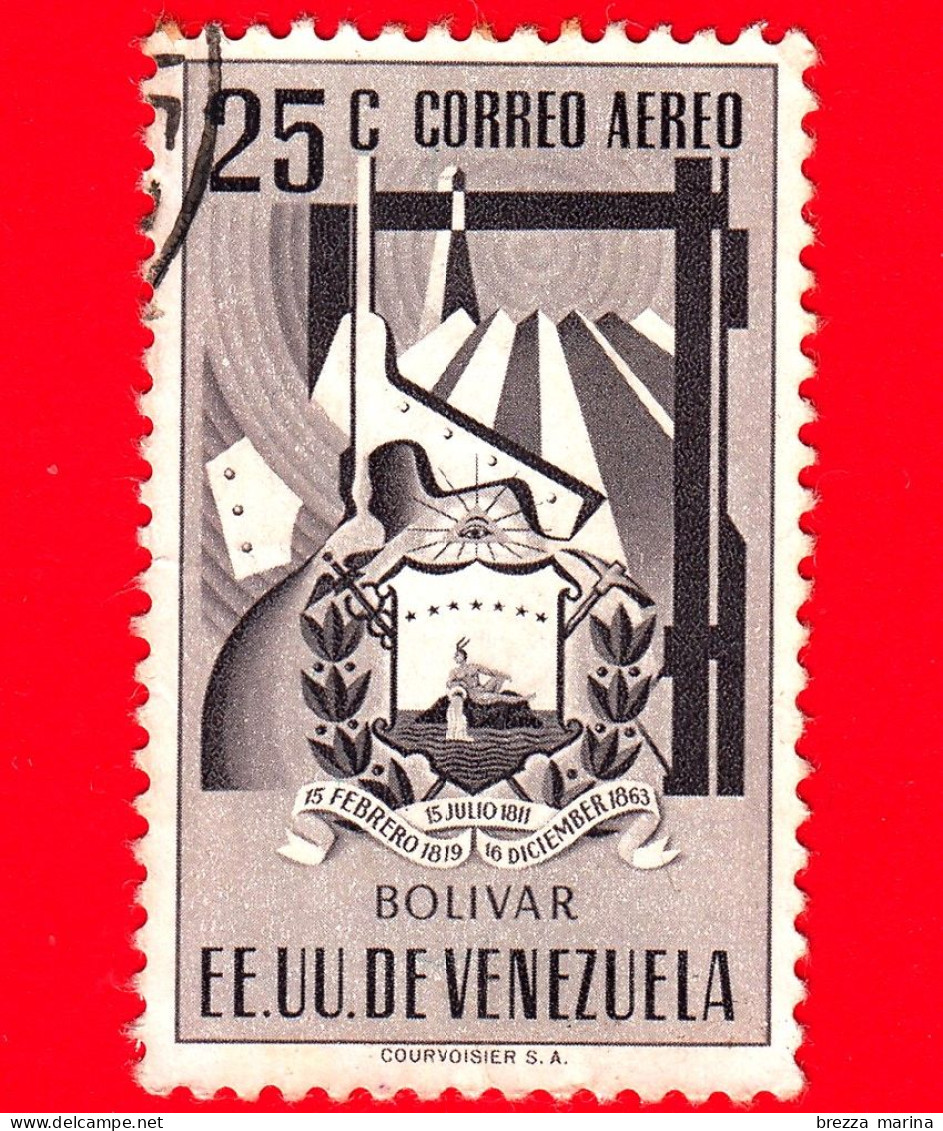 VENEZUELA - Usato - 1952 - Stemma Dello Stato Di Bolivar - Arms - 25 - P. Aerea - Venezuela