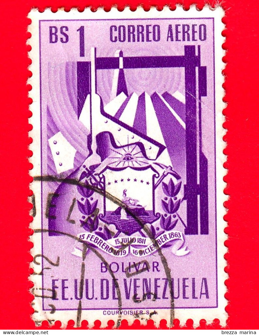 VENEZUELA - Usato - 1952 - Stemma Dello Stato Di Bolivar - Arms - Bs 1 - P. Aerea - Venezuela