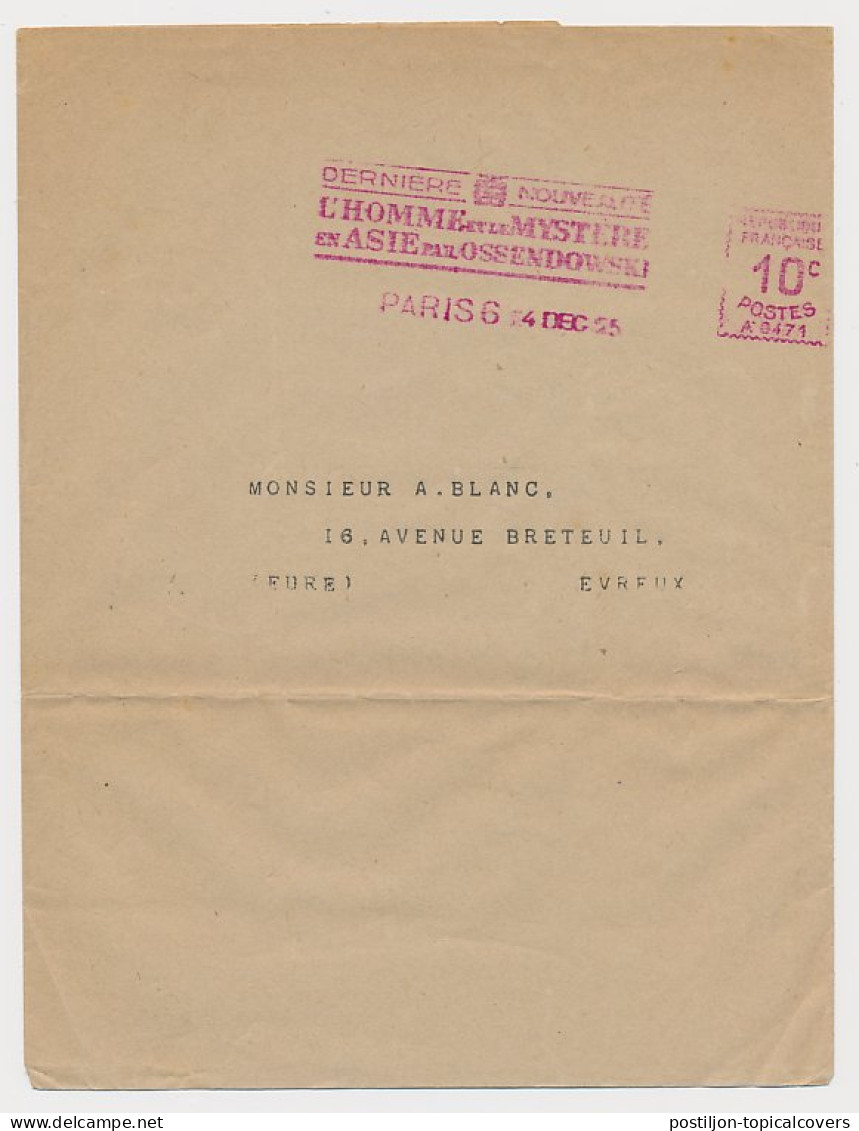 Meter Wrapper France 1925 Ossendowski - Polish Writer - Man And Mystery In Asia - Writers