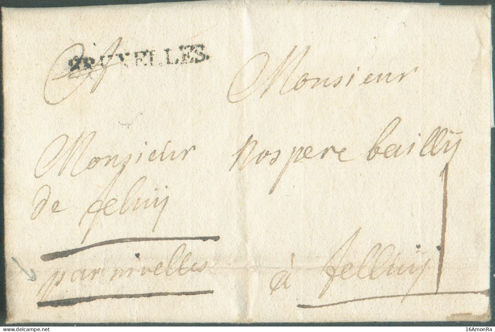 LAC De GRIMBERGEN Le 24 Novembre 1769 Via (griffe Noire) BRUXELLES Et Manuscrit 'par Nivelles' Vers Feluy. Missive Entre - 1714-1794 (Paises Bajos Austriacos)