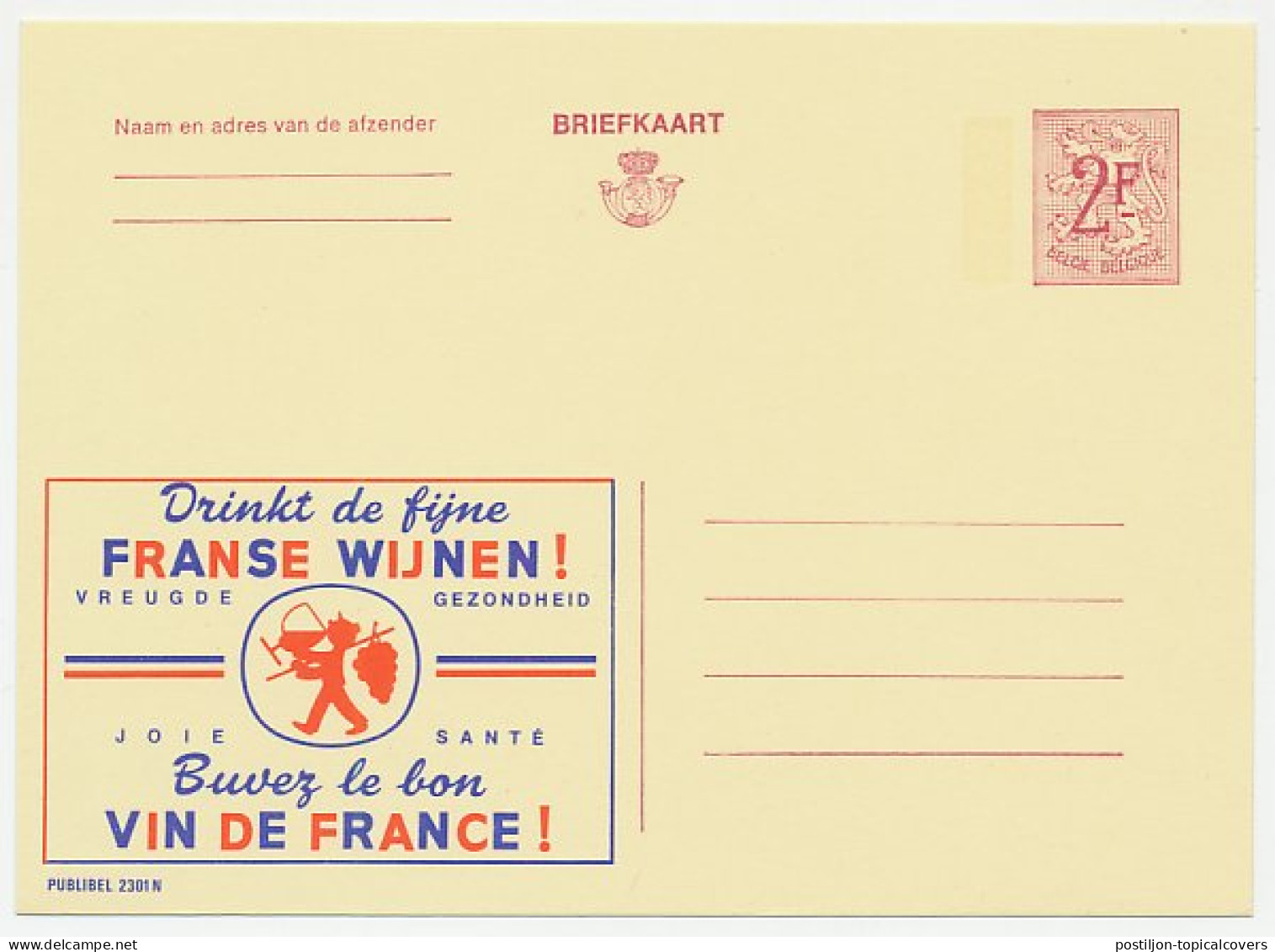 Publibel - Postal Stationery Belgium 1968 Wine - Vins & Alcools