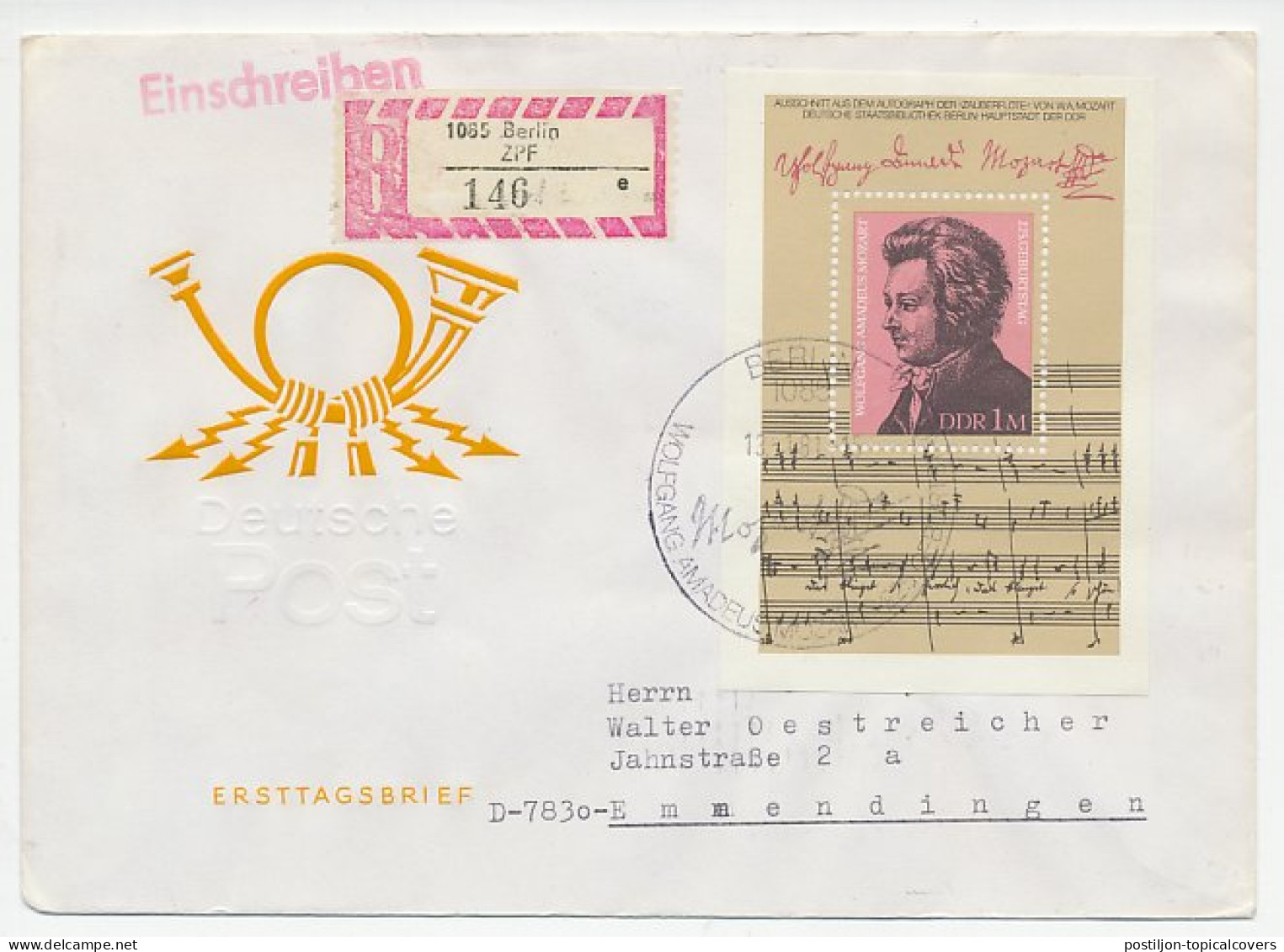 Registered Cover / Postmark Germany / DDR 1981 Wolfgang Amadeus Mozart - Composer - Musique