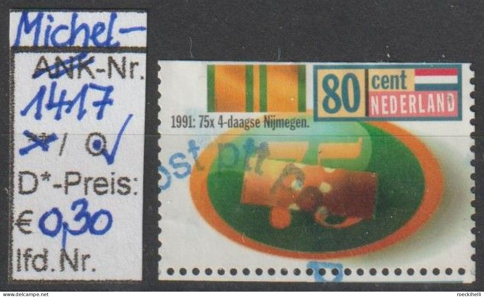 1991 - NIEDERLANDE - SM "75 Jahre Internat. Viertagemarsch" 80 C Mehrf. - O  Gestempelt - S.Scan (1417o Nl) - Gebraucht