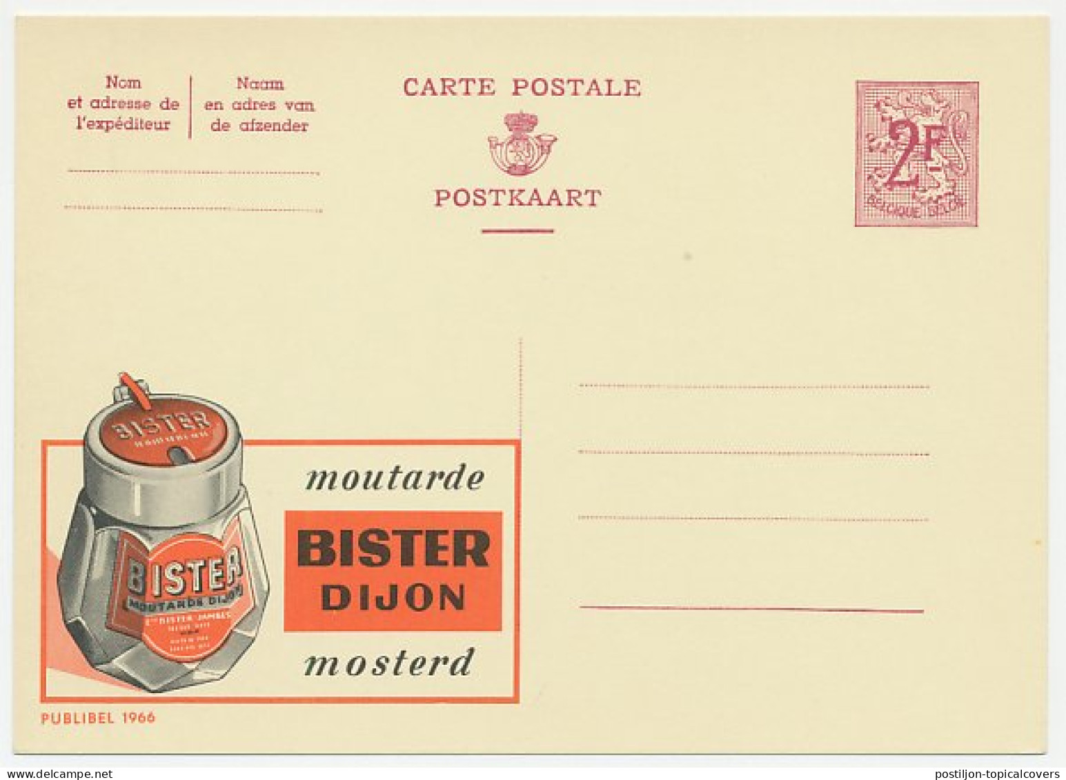 Publibel - Postal Stationery Belgium 1959 Mustard - Bister Dijon - Levensmiddelen