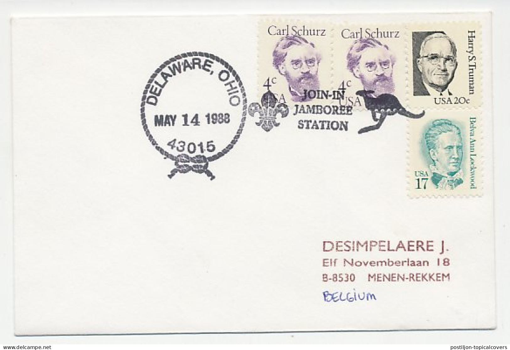 Cover / Postmark USA 1988 Jamboree Station - Kangaroo - Autres & Non Classés