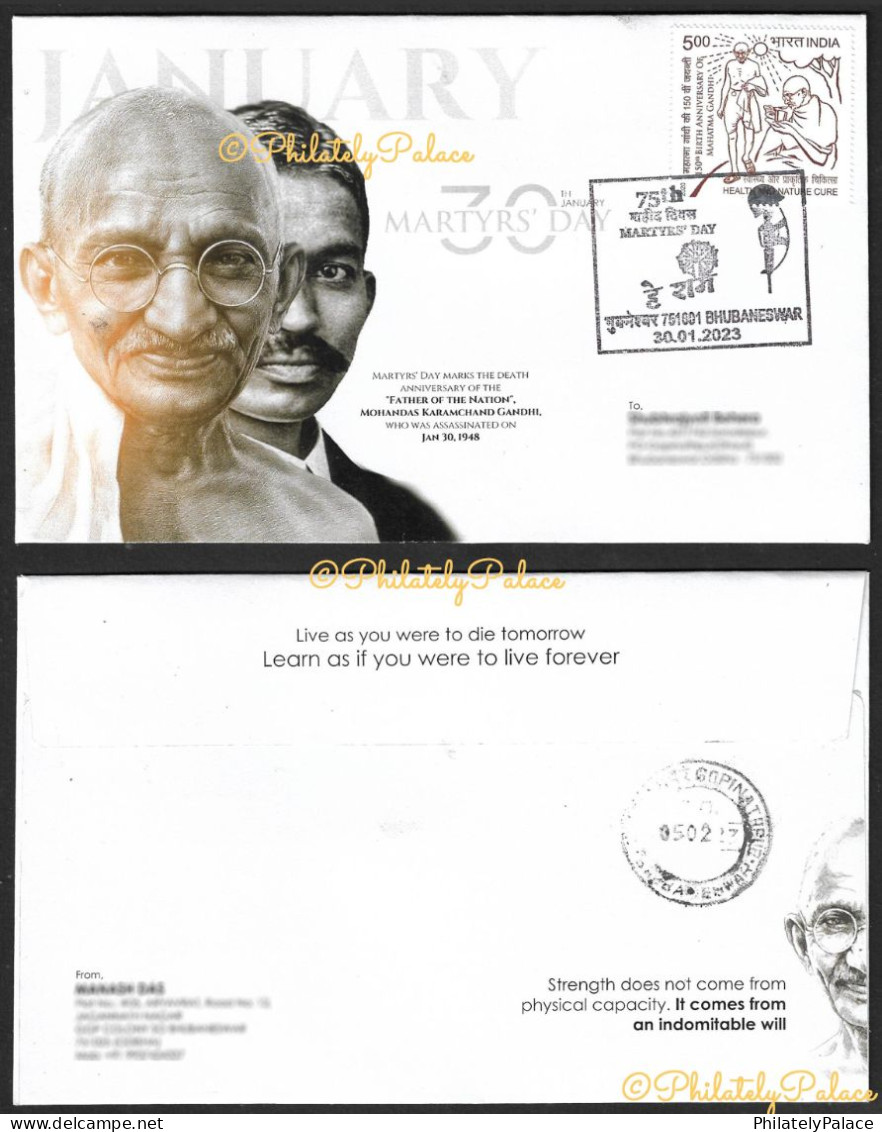 India 2023 Mahatma Gandhi, Martyr's Day, Non Violence, Young-Old Transition, Food, Sun, Addressed Cover (**) Inde Indien - Brieven En Documenten