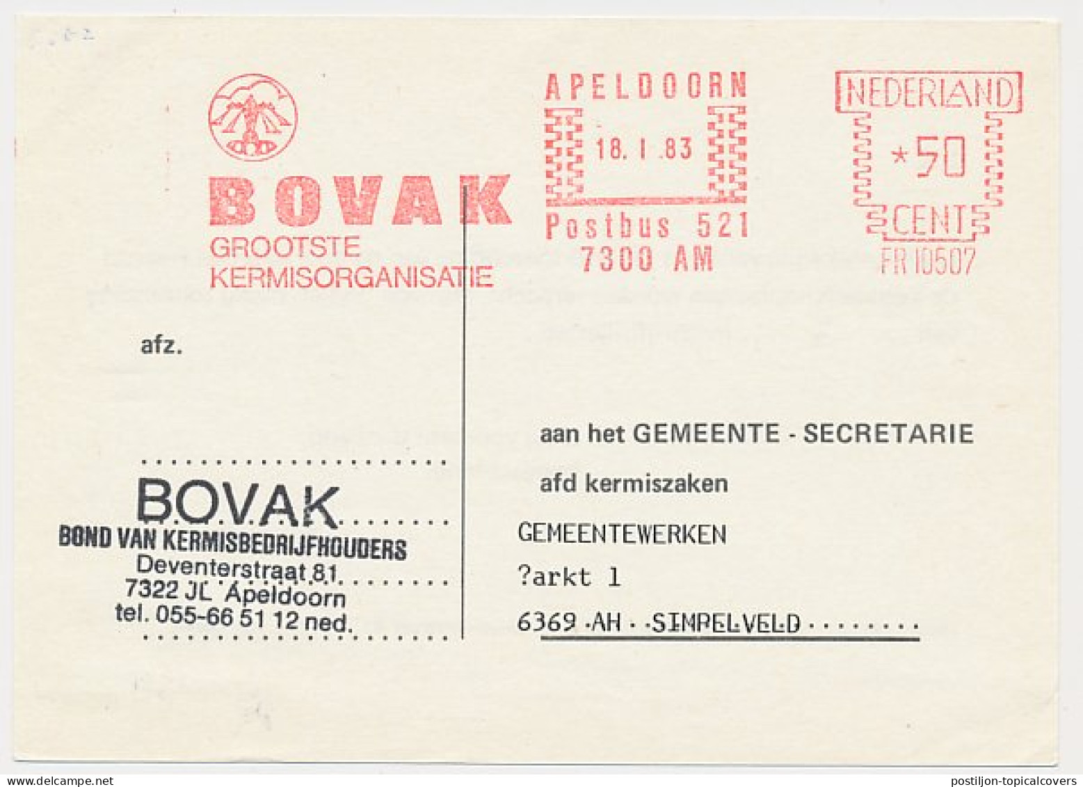 Meter Card Netherlands 1983 Carousel - Fairground Organization - Apeldoorn - Carnevale