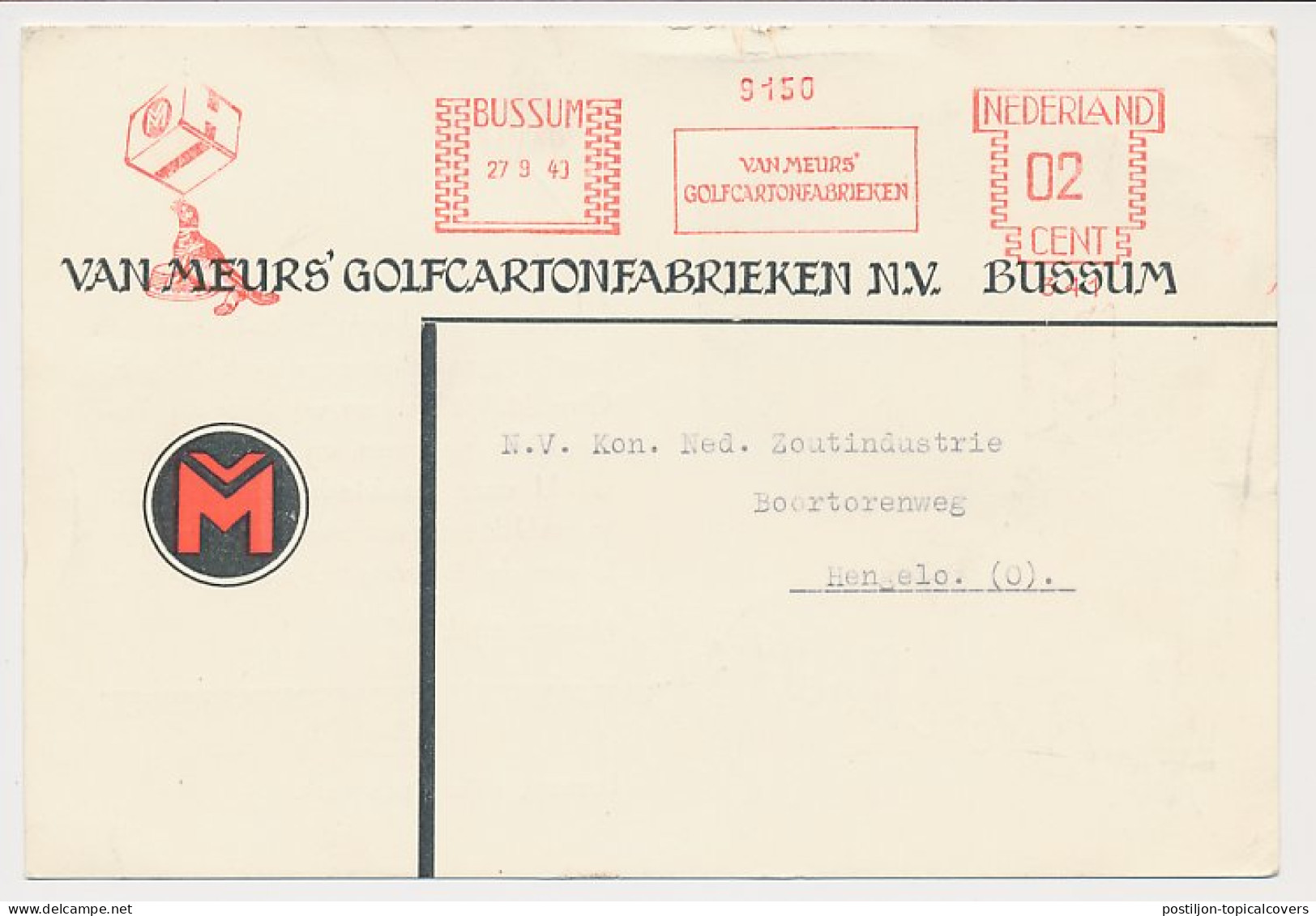Meter Card Netherlands 1940 Seal - Sea Lion - Bussum - Autres & Non Classés