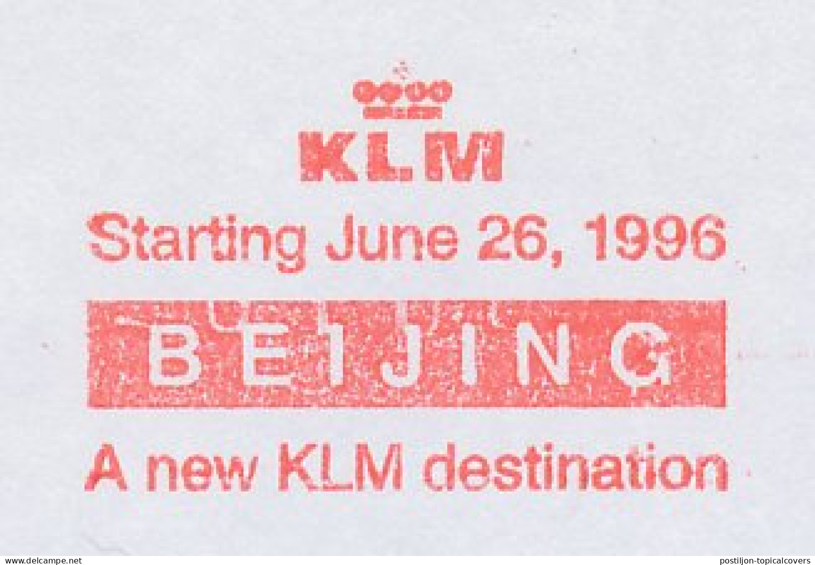 Meter Top Cut Netherlands 1996 KLM - Beijing - Royal Dutch Airlines - Airplanes