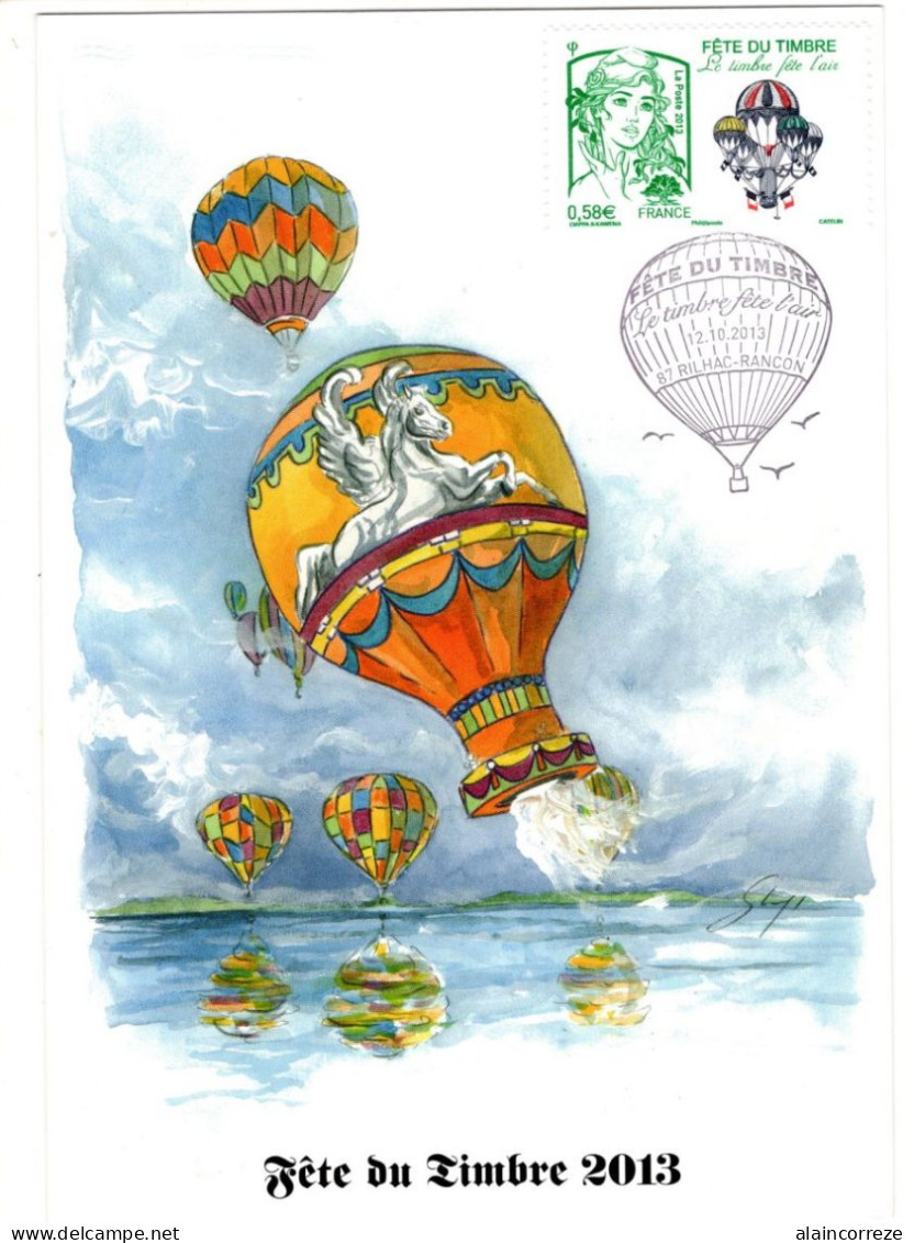 Carte Maximum 1er Jour Haute Vienne Rilhac Rancon Fête Du Timbre 2013 Ballon Dirigeable à Air Chaud Mongolfière - 2000-2009