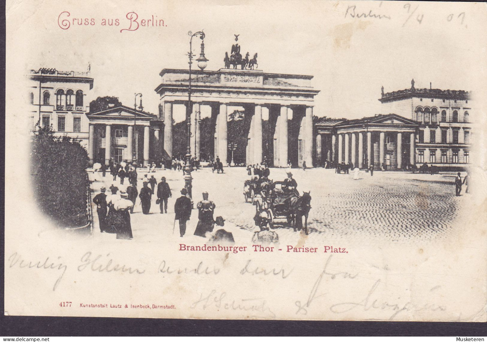 Deutsches Reich PPC Gruss Aus Berlin Brandenburger Thor Pariser Platz. Lautz & Isenbeck BERLIN 1901 FREDERIKSBORG (Arr.) - Porta Di Brandeburgo