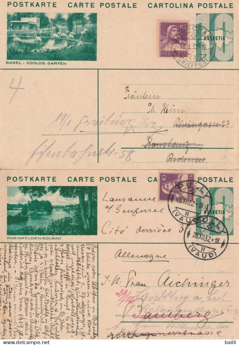 Suisse 2 Entiers Postaux Illustrés Différents 1932 - Entiers Postaux