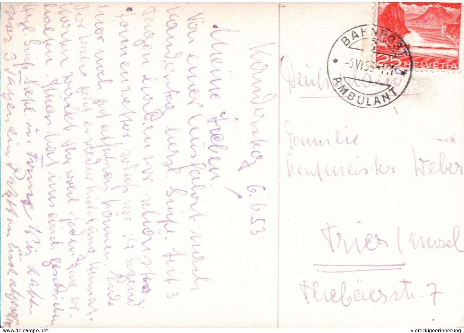 ! Ansichtskarte Kandersteg, Hotel Victoria, Kanton Bern, 1953, Ambulant Bahnpoststempel, Schweiz - Kandersteg