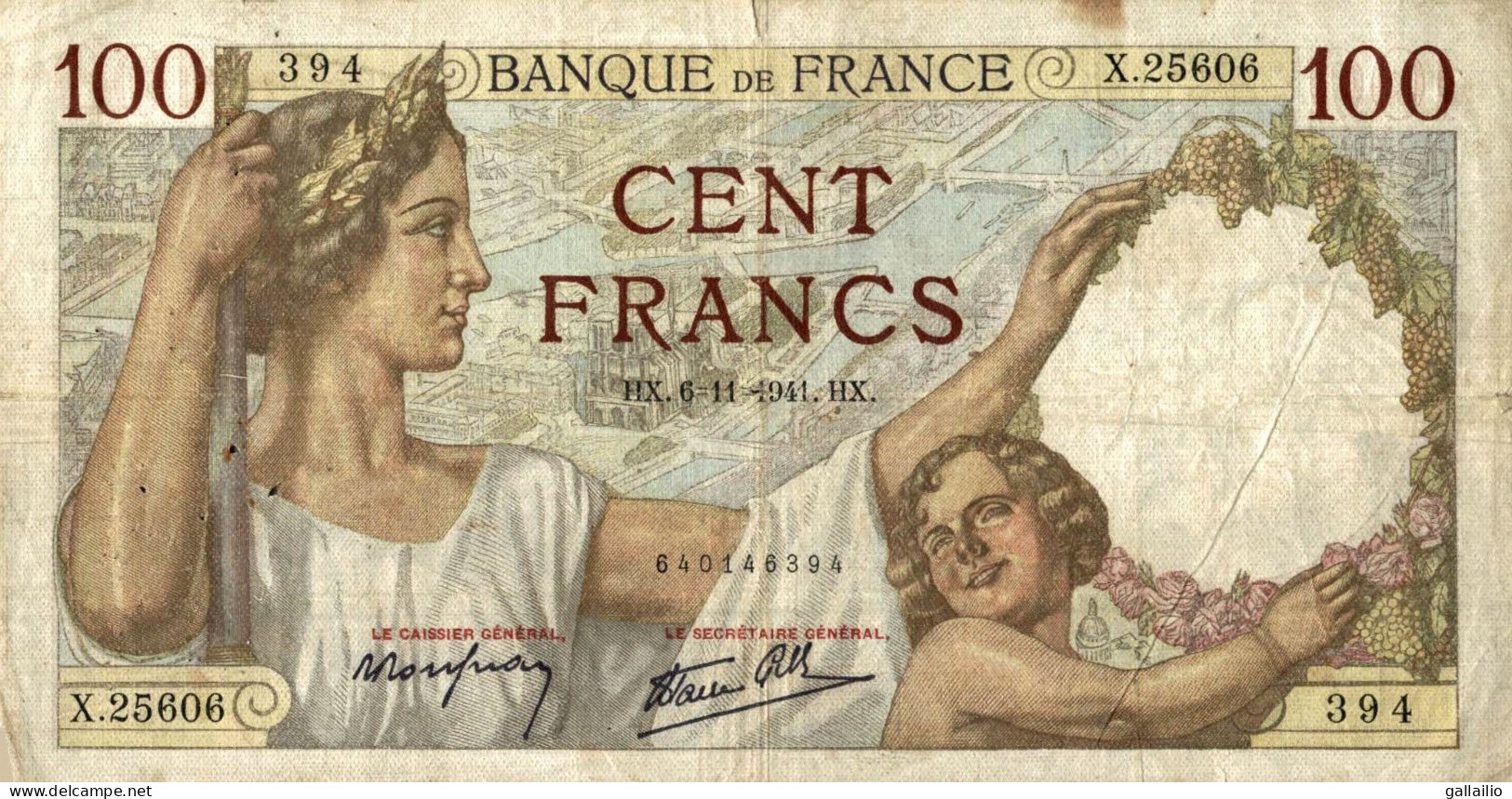 BILLET 100 FRANCS SULLY 1941 X 25606 - 100 F 1939-1942 ''Sully''