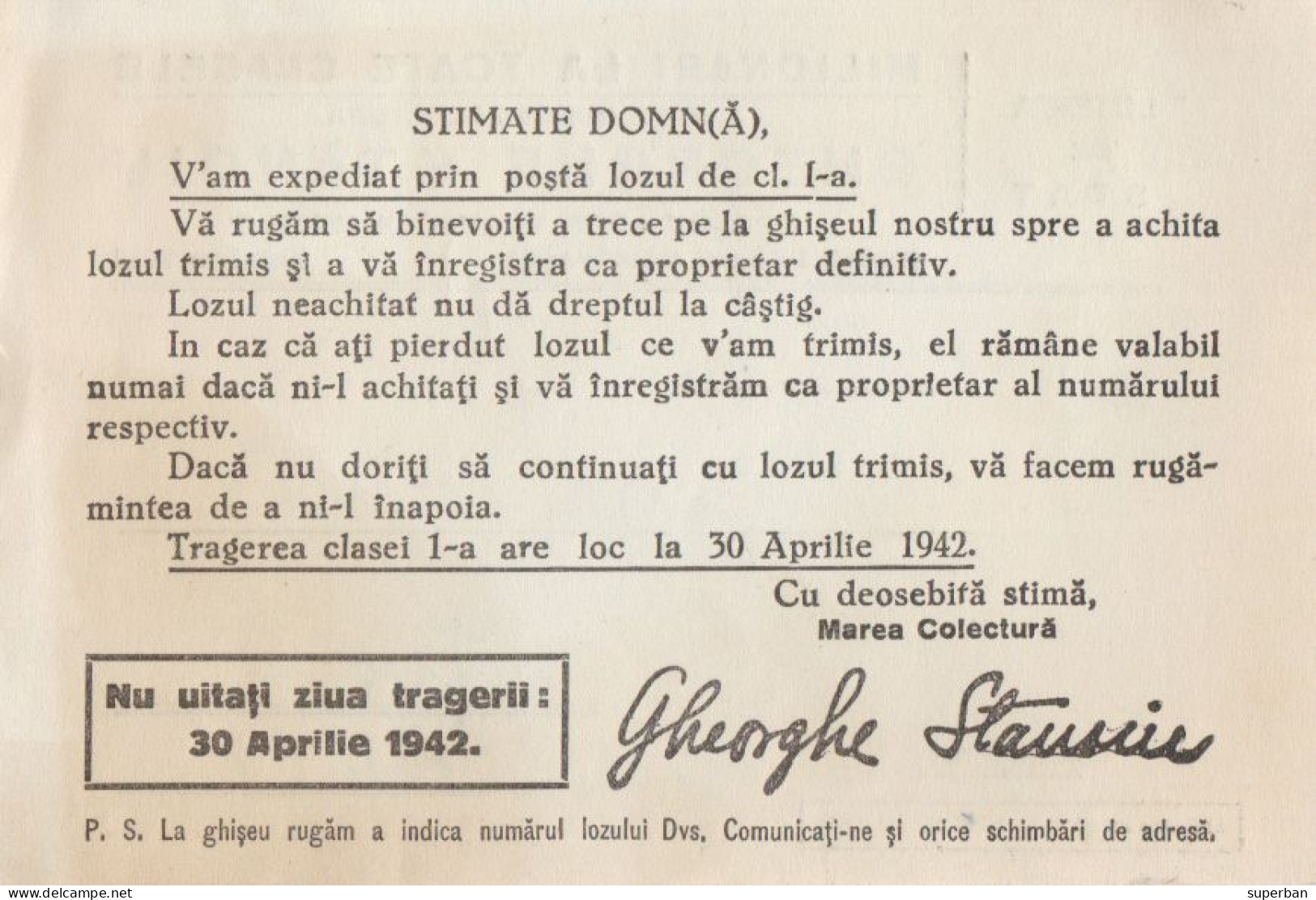 TIMBRE : 1 + 1.50 LEI Cu PERFIN / PERFORATED STAMPS - LOTERIA DE STAT GHEORGHE STANOIU / BRASOV - 1942 - RRR ! (an420) - Variétés Et Curiosités