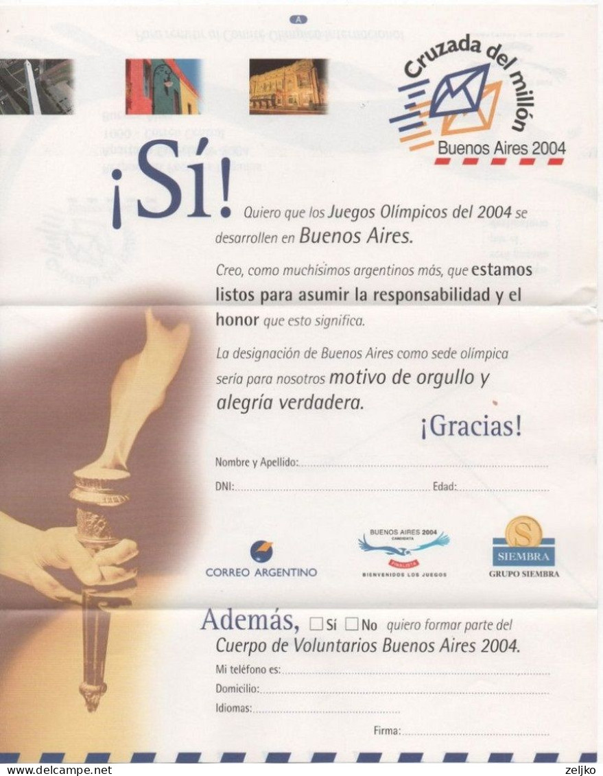 Argentina, Letter, Propaganda For Olympic Games 2004 In Argentina - Lettres & Documents