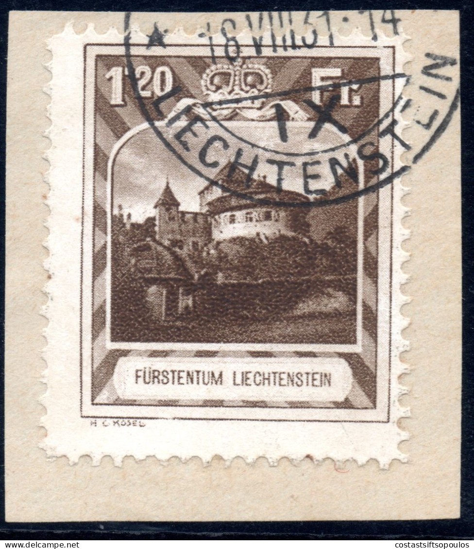 2790.  LIECHTENSTEIN. 1930 1,20 FR.CASTLE. PERF. 10.5 ON FRAGMENT # 105 - Gebraucht