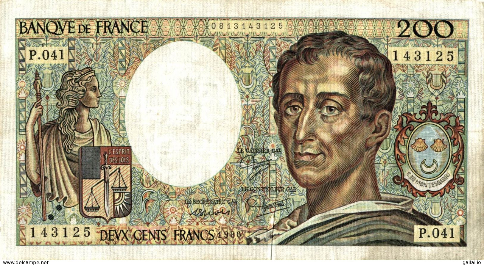 BILLET 200 FRANCS MONTESQIUEU 1986 P 041 - 200 F 1981-1994 ''Montesquieu''