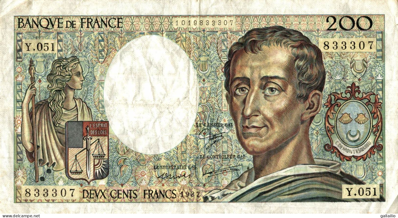 BILLET 200 FRANCS MONTESQIUEU 1987 Y 051 - 200 F 1981-1994 ''Montesquieu''